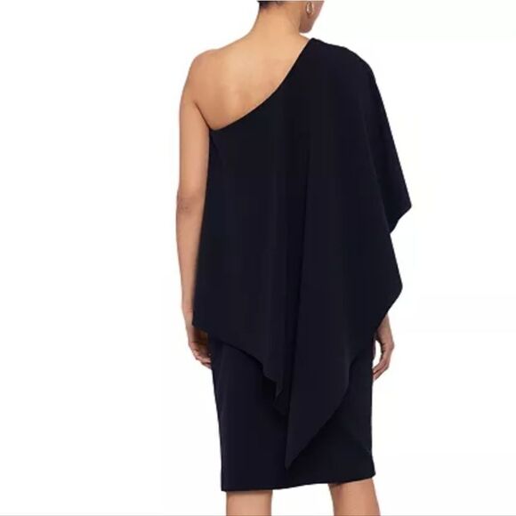 Xscape One Shoulder Draped Dress Size 12 NWOT Dark Blue - Picture 2 of 8